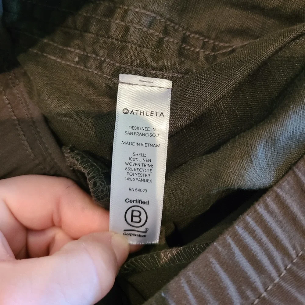 Athleta Olive Green Cabo Linen Jogger with Drawstring and Elastic Cuffs 4 petite